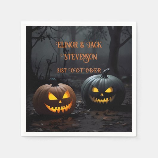 フェスティバルハロウィンカボチャとフローラルパターン スタンダードカクテルナプキン (正面)