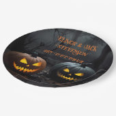 フェスティバルハロウィンカボチャとフローラルパターン ペーパープレート (アングル)