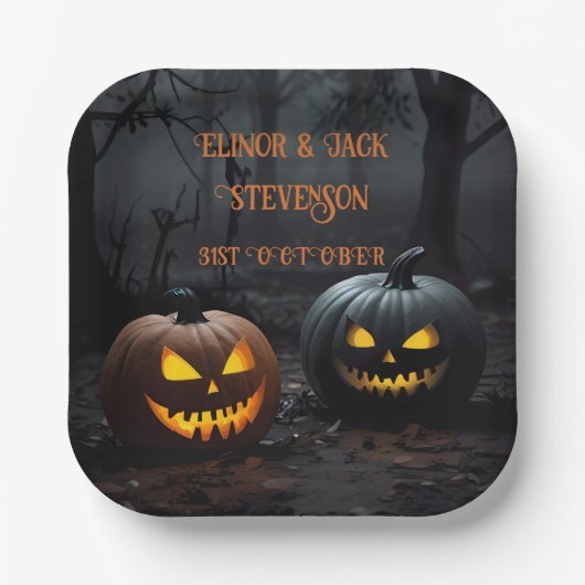 フェスティバルハロウィンカボチャとフローラルパターン ペーパープレート (正面)