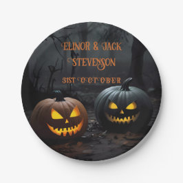フェスティバルハロウィンカボチャとフローラルパターン ペーパープレート