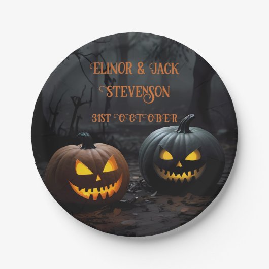 フェスティバルハロウィンカボチャとフローラルパターン ペーパープレート (正面)