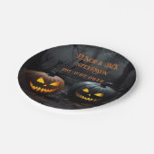 フェスティバルハロウィンカボチャとフローラルパターン ペーパープレート (アングル)