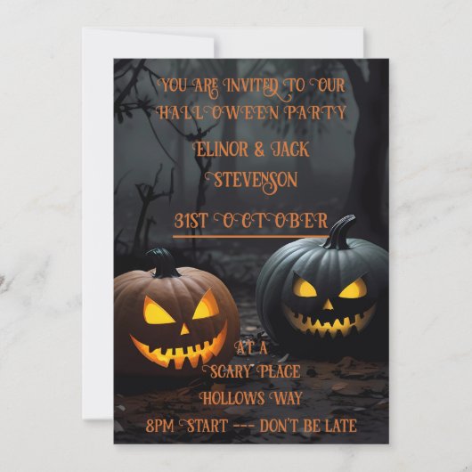 フェスティバルハロウィンカボチャとフローラルパターン 招待状 (正面)