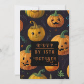 フェスティバルハロウィンカボチャとフローラルパターン 招待状 (裏面)