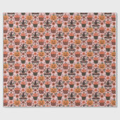 フェスティバルハロウィーンパターン | 魔女、カボチャ、こうもり ラッピングペーパー (フラット)