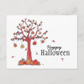 フェスティバルハローウィンパーティの鳥付き木 インビテーションポストカード (正面)