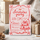 フェスティバルハンドドロッドレッド&ピンクボウクリスマスパーティー 招待状