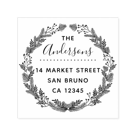 フェスティバルハンドドロークリスマスファーリース差出人住所 セルフインキングスタンプ (デザイン)