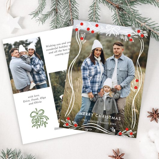 フェスティバルハンドドロークリスマスボウリボン3写真 シーズンカード