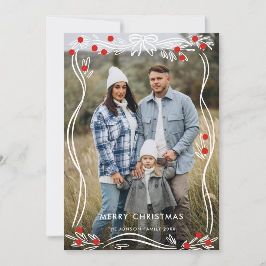 フェスティバルハンドドロークリスマスボウリボン3写真 シーズンカード (正面)