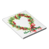 フェスティバルハート型クリスマスリースとレッドボウ ノートパッド (アングル)