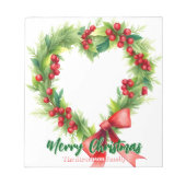 フェスティバルハート型クリスマスリースとレッドボウ ノートパッド (正面)
