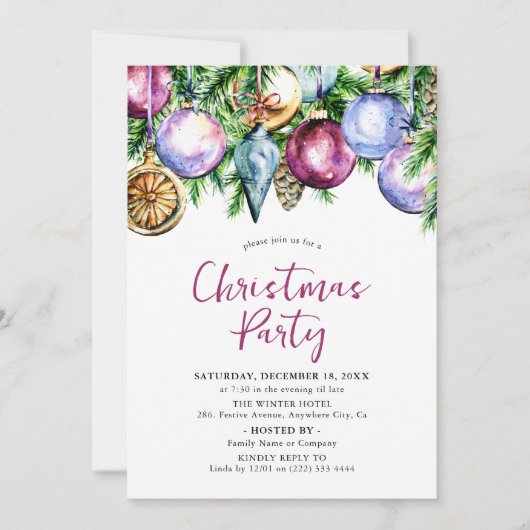 フェスティバルバウブルウォーター色クリスマスパーティー 招待状 (正面)