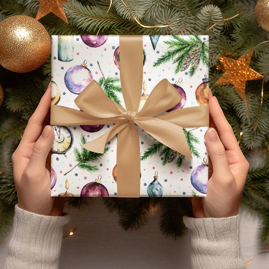 フェスティバルバウブルウォーター色クリスマス ラッピングペーパー