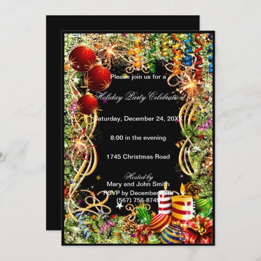 フェスティバルバウブルキャンドルクリスマスパーティの招待状 招待状 (正面/裏面)