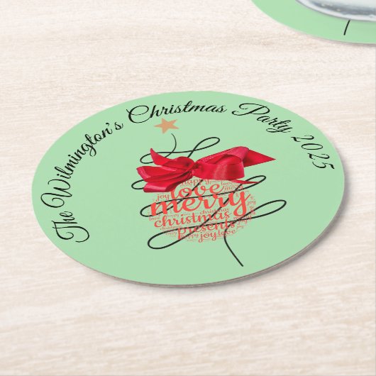 フェスティバルバウブルクリスマスパーティー ラウンドペーパーコースター (アングル)