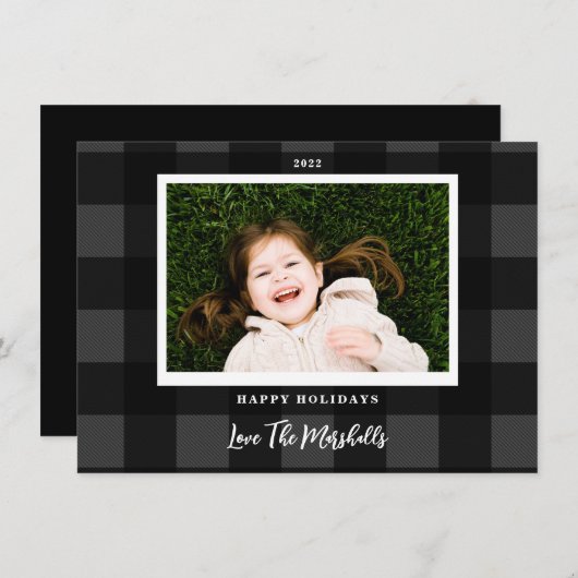 フェスティバルバッファロープレイドグレーホリデーフォト シーズンカード (正面/裏面)