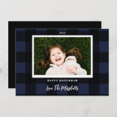 フェスティバルバッファロープレイドネイビーHanukkahホリデーフォト シーズンカード (正面/裏面)