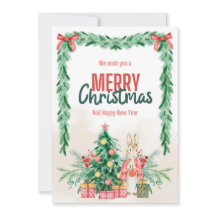 フェスティバルバニーとクリスマスツリーのグリーティングカード
