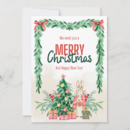 フェスティバルバニーとクリスマスツリーのグリーティングカード シーズンカード