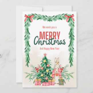 フェスティバルバニーとクリスマスツリーのグリーティングカード シーズンカード