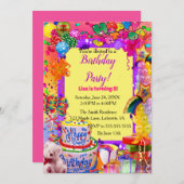 フェスティバルバルーンカラフルハッピーバースデー 招待状 (正面/裏面)