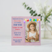 フェスティバルバルーン写真ピンク誕生日パーティー 招待状 (スタンド正面)