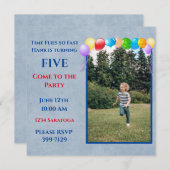 フェスティバルバルーン写真ブルーボーイズバースデーパーティー 招待状 (正面/裏面)