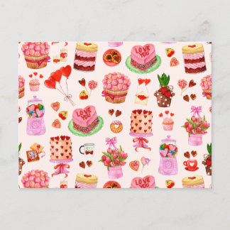 フェスティバルバレンタインデーのスイーツ、ケーキ、デザート ポストカード