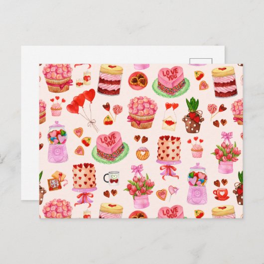フェスティバルバレンタインデーのスイーツ、ケーキ、デザート ポストカード (正面/裏面)