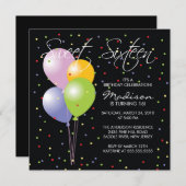 フェスティバルバロンズSweet sixteen誕生日招待 招待状 (正面/裏面)