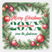 フェスティバルパインガーランドクリスマスグリーティング スクエアシール (正面)