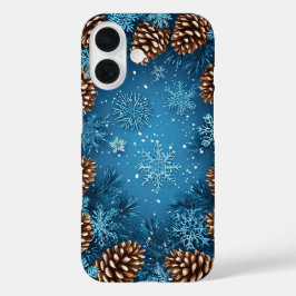 フェスティバルパインコーンと雪片 iPhone 16ケース
