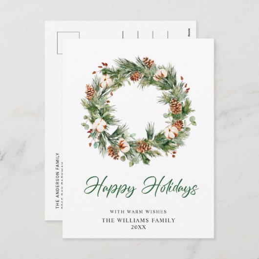 フェスティバルパインコーンリースメリークリスマスフォト シーズンポストカード (正面/裏面)