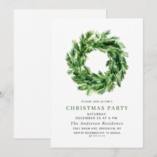 フェスティバルパインブランチリースクリスマスホリデーパーティー 招待状 (正面/裏面)