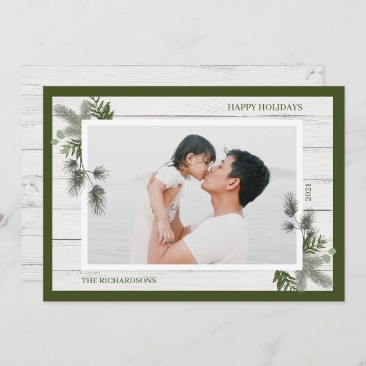 フェスティバルパイン素朴と白い木製のシープラップ写真 シーズンカード (正面/裏面)