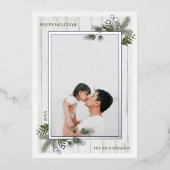 フェスティバルパイン素朴と白い木製のシープラップ写真 箔シーズンカード (正面)