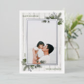 フェスティバルパイン素朴と白い木製のシープラップ写真 箔シーズンカード (立ち正面)