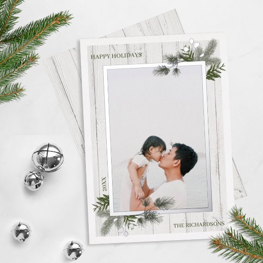 フェスティバルパイン素朴と白い木製のシープラップ写真 箔シーズンカード