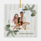 フェスティバルパイン素朴と白い木製紫斑写真 セラミックオーナメント (裏面)