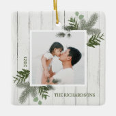 フェスティバルパイン素朴と白い木製紫斑写真 セラミックオーナメント (正面)