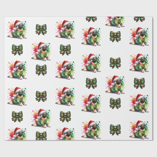 フェスティバルパグラッピング紙- Christmas Dog Delight ラッピングペーパー (フラット)