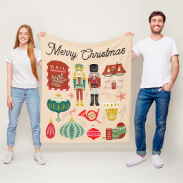 フェスティバルパステルピンクホリークリスマスナツクラッカー フリースブランケット