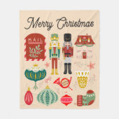 フェスティバルパステルピンクホリークリスマスナツクラッカー フリースブランケット (正面)