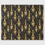 フェスティバルパターンと金ゴールドシャンパンボトル ラッピングペーパー (フラット)