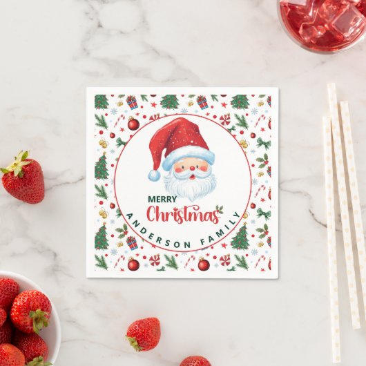 フェスティバルパターンサンタメイムメリークリスマス スタンダードカクテルナプキン (インサイチュ)