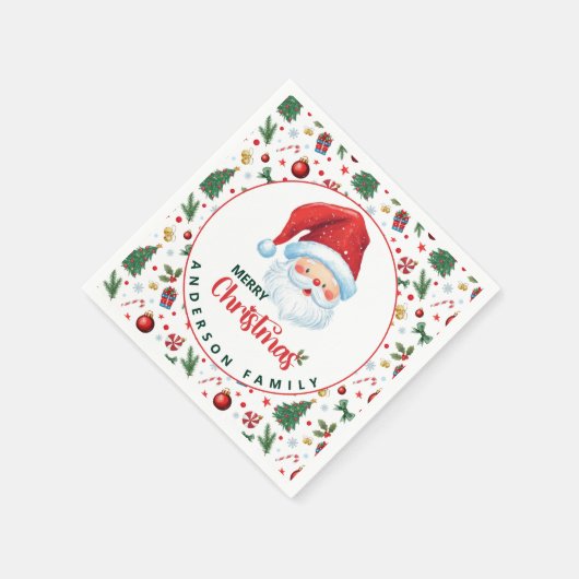 フェスティバルパターンサンタメイムメリークリスマス スタンダードカクテルナプキン (角)