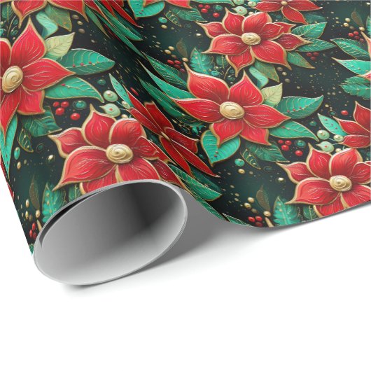 フェスティバルパターンポインセチア花クリスマス ラッピングペーパー (ロールコーナー)