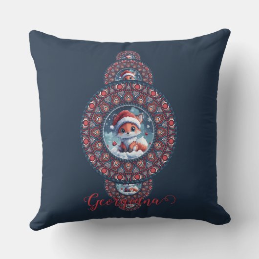 フェスティバルパーソナライズされたかわいいキツネ装飾曼荼羅 クッション (裏面)