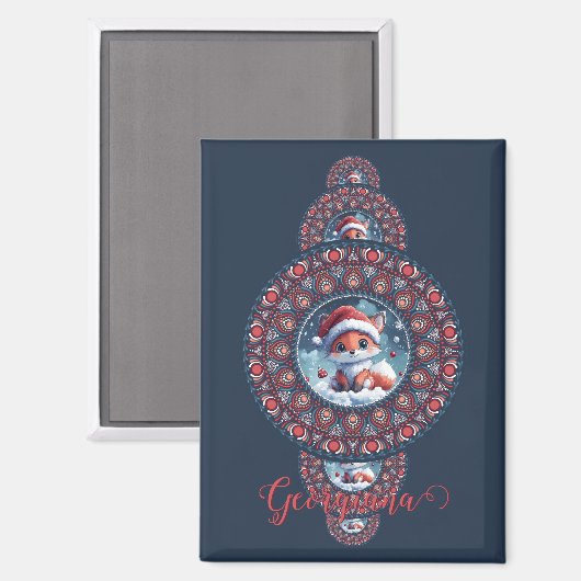 フェスティバルパーソナライズされたかわいいキツネ装飾曼荼羅 マグネット (正面/裏面)